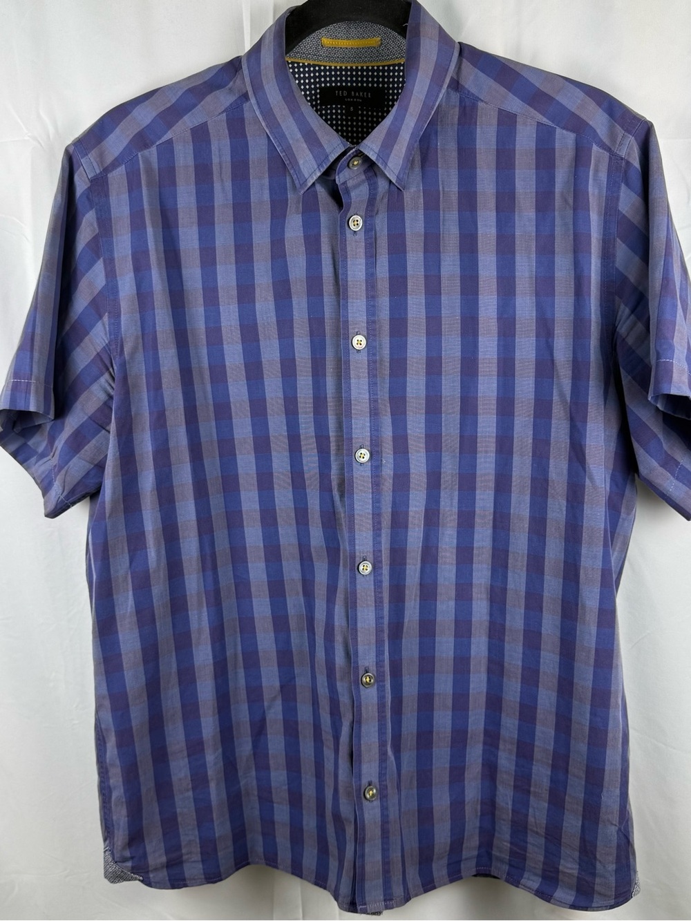 Ted Baker London Men’s Size 5 Blue Purple Plaid Short Sleeve Button Down Shirt